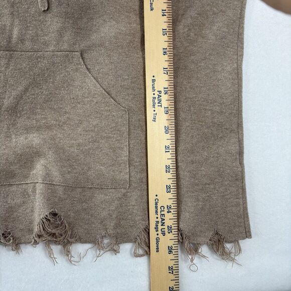 MITTOSHOP Women’s Sweater Hoodie Fringe Raw Edges Distressed Tan - Picture 6 of 9